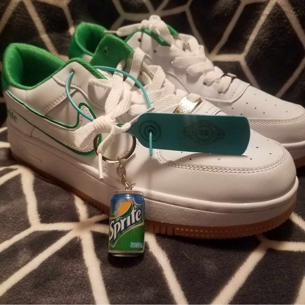 Nike AF1’s, “Sprite”, custom/collector AF1’s wht w/ “Sprite” green and gum sole!
